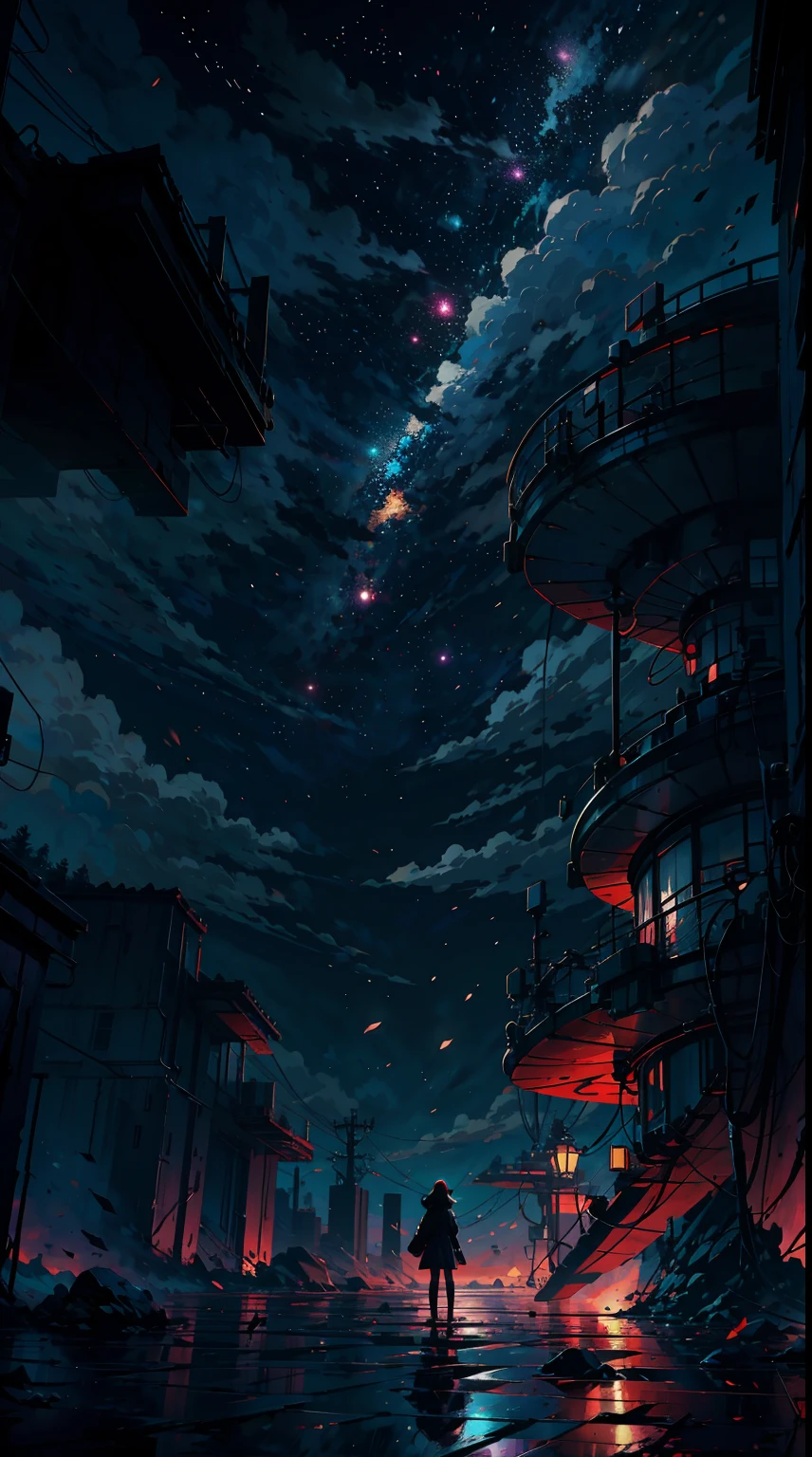 Anime girl standing on a rock looking at a sky full of stars, Makoto Shinkai Cirilo Rolando, Anime Art Wallpaper 4K, Anime Art Wallpaper 4K, Anime Art Wallpaper 8K, cosmic skies. por makoto shinkai, inspirado em Cyril Rolando, No estilo Dan Mumford obra de arte, paper awesome wallpaper, por Yuumei