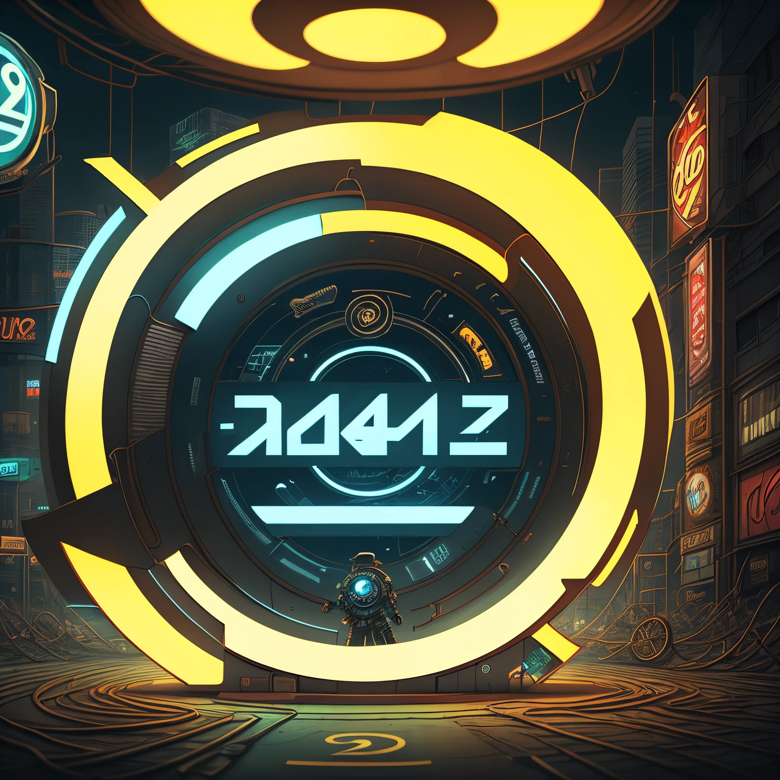 Draw a 2D circular logo,The sign says 42&Highway shops,The style of the entire logo is full of cyberpunk elements