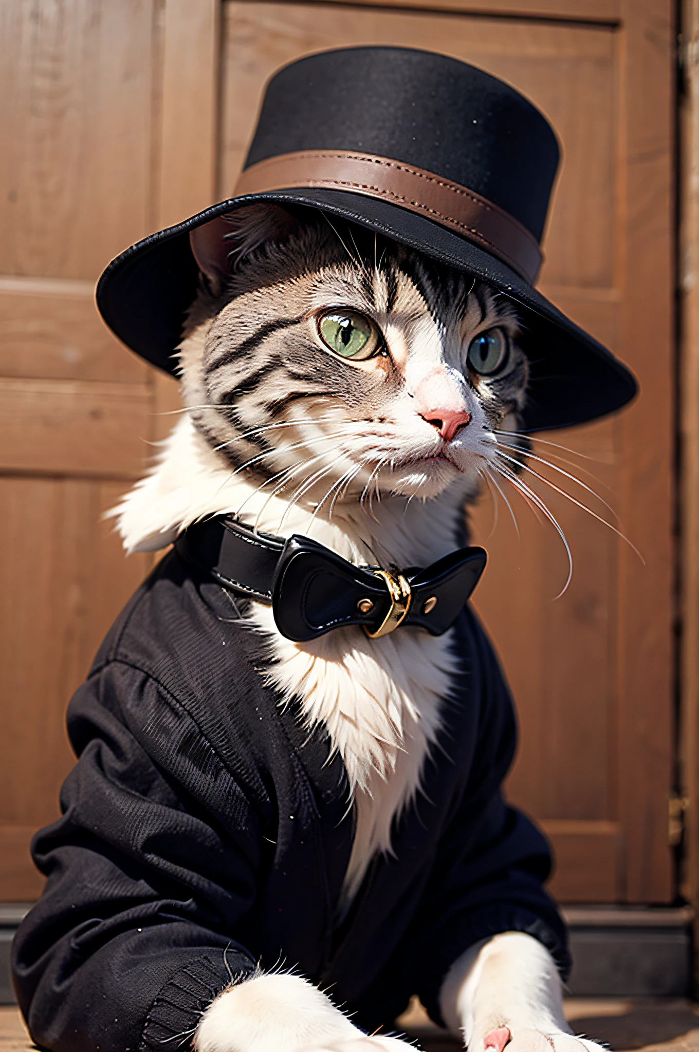 a photo of the most handsome cat, with a hat, his name is jack, stylish