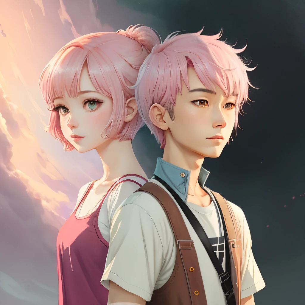Pink hair cute short hair fantasy anime style illustration It doesn't have to look like live action