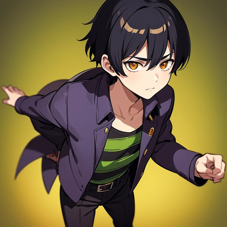 barnet, 10-year-old child, child approximately 10 years old, homem, garoto, pants, jaqueta, kentaro miura art style, anime handsome boy, in an anime style, kentaro miura manga art style, anime portrait of a handsome boy, high quality fanart, cel - shaded art style, anime style, spy family style, spy family, orange eyes, olhos laranja, olhos da cor laranja