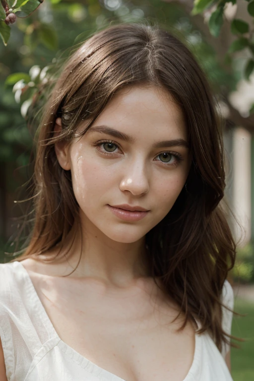 (best quality,ultra-detailed,realistic:1.37),portrait,pencil sketch,detailed eyes and lips,soft lighting,subtle colors,beautiful garden background,blonde hair,green eyes,delicate features,white dress,relaxed pose,serene expression,enchanting ambiance,faint sunlight filtering through trees,graceful posture,feminine charm,subtle breeze rustling her hair,peaceful atmosphere,slight warmth in tones.