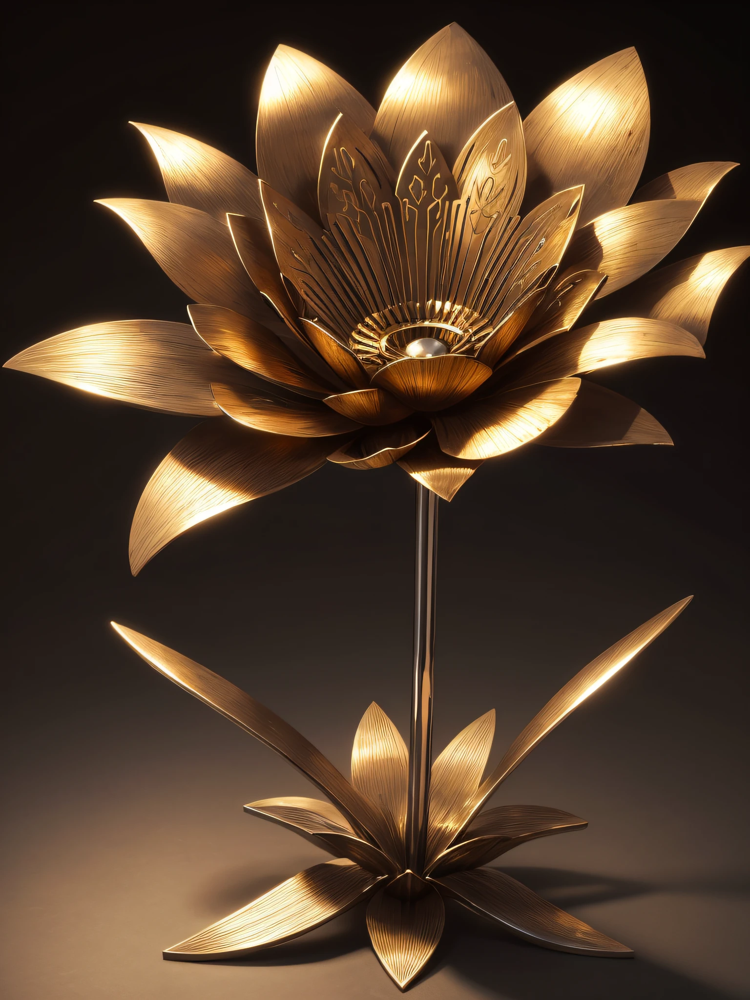 The Art of Metal, metal work, Metal flower carving, Metal Objects, Metallic flowers, composition of metal flowers, chrome, a gold