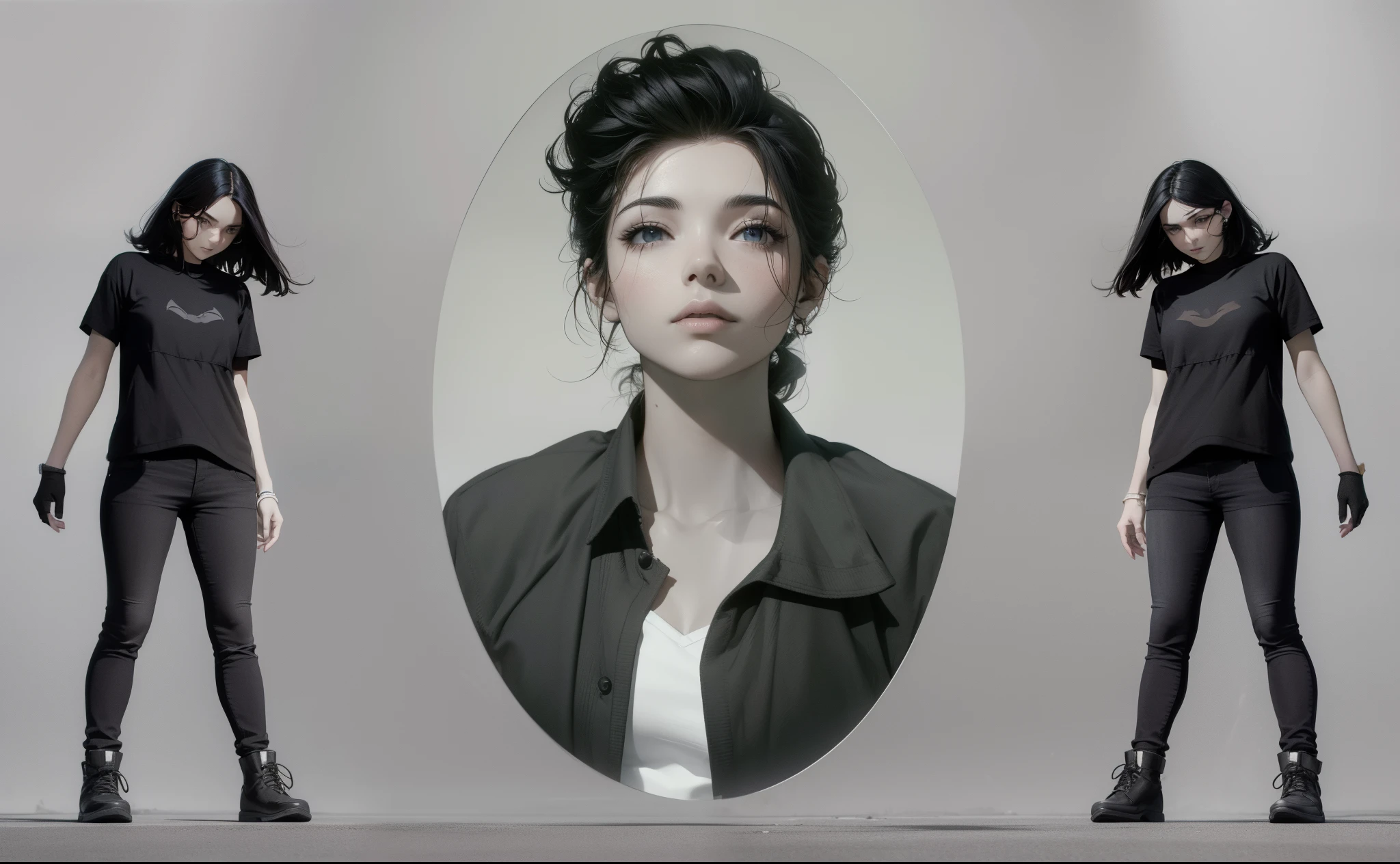 Arte estilo vidriera de retrato de cuerpo completo de una hermosa chica con cabello negro cortado en traje con una hendidura profunda、colorido、Fotorrealista、alto contraste、Antecedentes altamente detallados,realista,Ultra-detallado,Super detailed skin,Resplandor ligero,Film grain,Expro II,Destello de lente,afilar,cinematic shadow, Antecedentes altamente detallados,realista,Ultra-detallado,Super detailed skin,Resplandor ligero,Film grain,Expro II,Destello de lente,afilar,cinematic shadow
