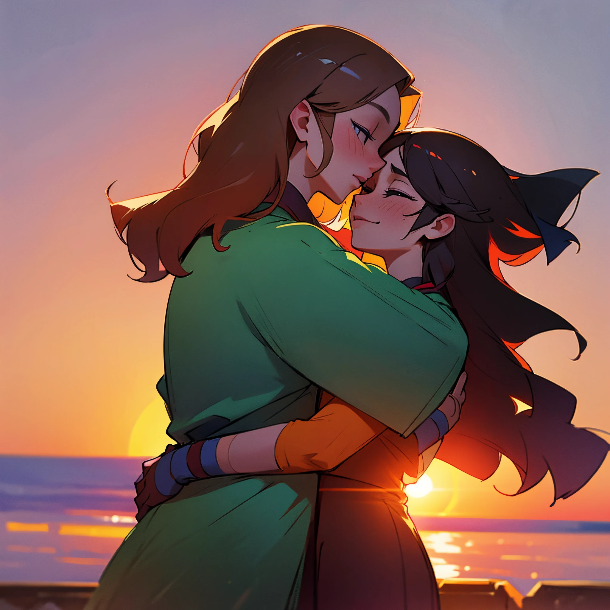 two people hugging, sunset, portrait, beautiful