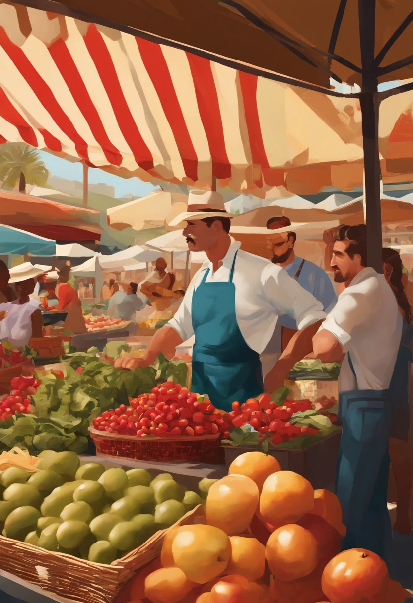 Magnum is exploring the vibrant farmers market, picking out fresh produce and sampling artisanal cheeses.,original,Magnum PI