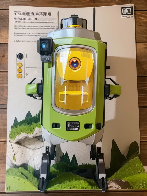 Modern three-dimensional surveillance robot. Guardian robot walking in the mountains at the end of the world.