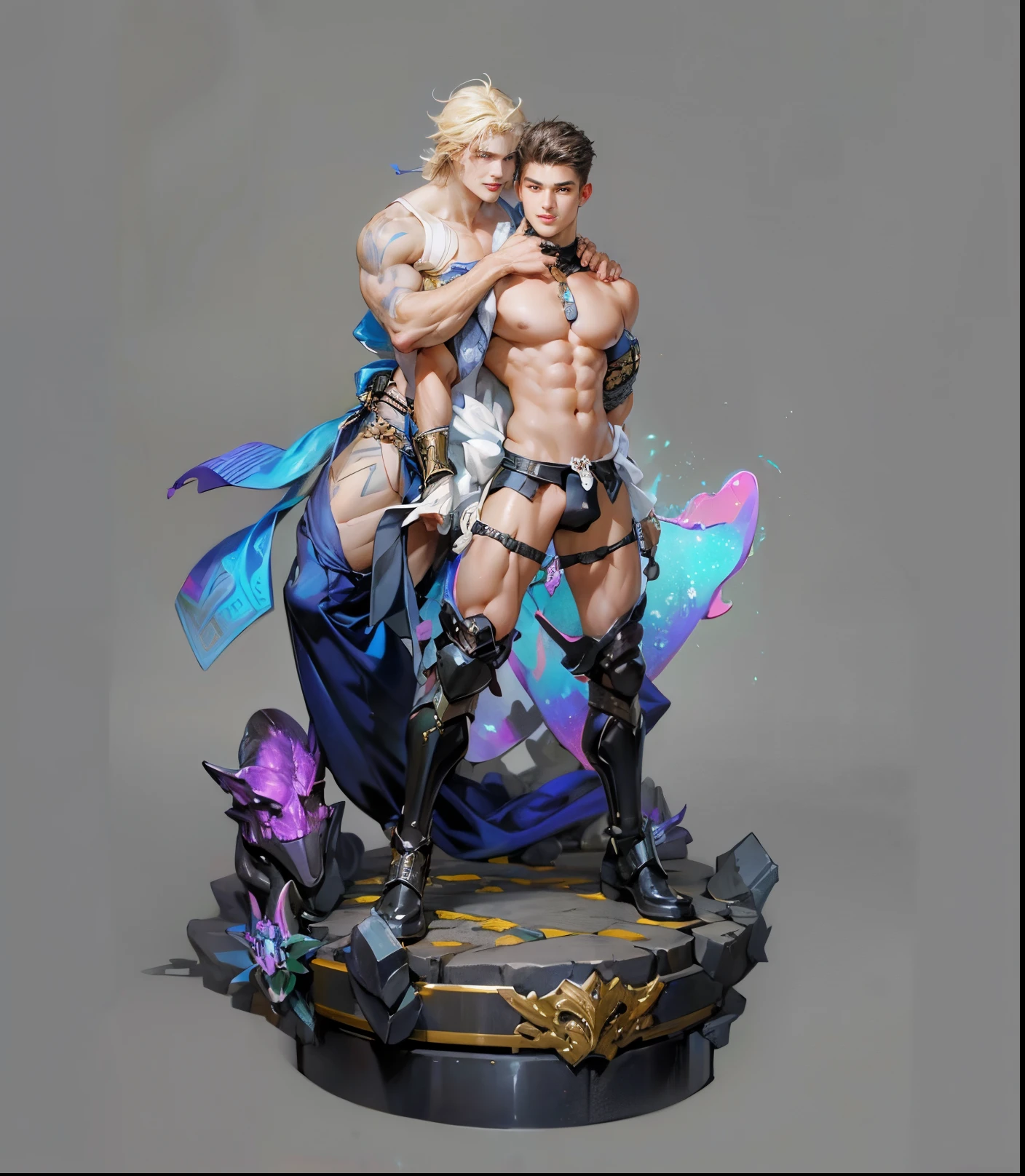 Sculpture design,人物,GK model,male people,(The whole body of the character),Expose muscles,(sexy for),(Exquisite base),The colors are bright,Lots of colors,Handsome cybernetics boy looking at camera lingerie detailed muscular reality masterpiece,musculous,The back of the character