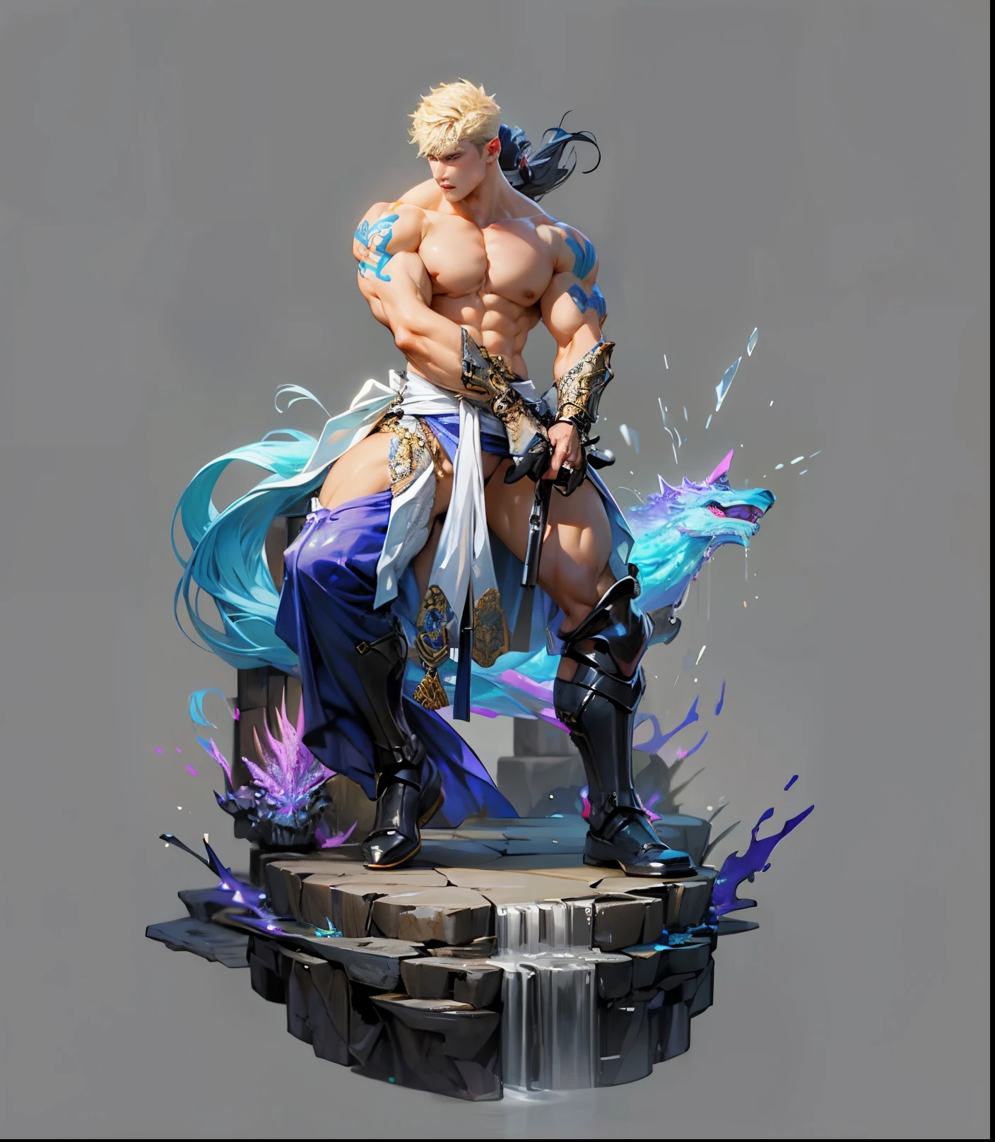 Sculpture design,人物,GK model,male people,(The whole body of the character),Expose muscles,(sexy for),(Exquisite base),The colors are bright,Lots of colors,Handsome cybernetics boy looking at camera lingerie detailed muscular reality masterpiece,Muscular,The back of the character