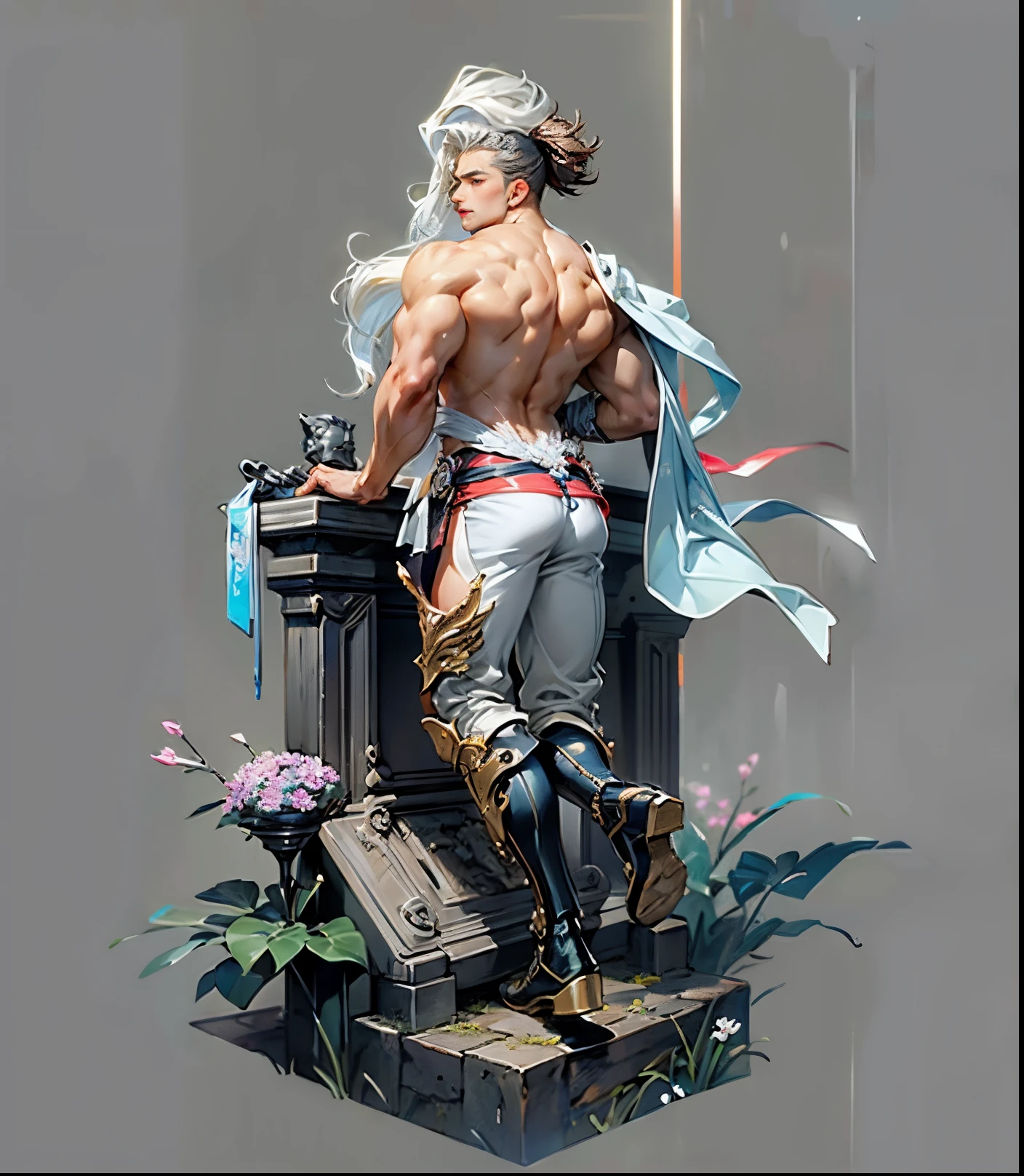 Sculpture design,人物,GK model,male people,(The whole body of the character),Expose muscles,(sexy for),(Exquisite base),The colors are bright,Lots of colors,Handsome cybernetics boy looking at camera lingerie detailed muscular reality masterpiece,musculous,The back of the character