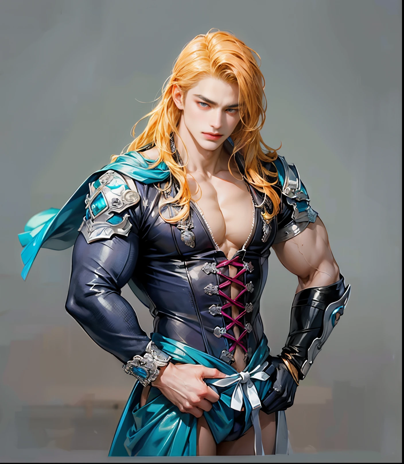 Sculpture design，人物，GK model，male people，（The whole body of the character），Expose muscles，（sexy for），（Exquisite base），The colors are bright，Lots of colors，Handsome cybernetics boy looking at camera lingerie detailed muscular reality masterpiece，Muscular