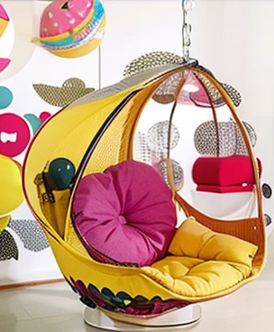 Moon-shaped chair with pink cushions, a dreamy chair with built-in real-life high-tech and multiple functions