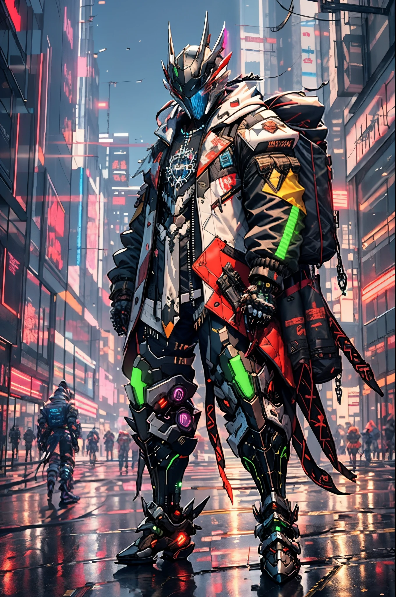 There is a man in a black and green outfit with a backpack, Cyberpunk Streetwear, terno cyberpunk, Cyberpunk Rua Goon, cyberpunk vestindo, Techwear Cyberpunk, estilo cyberpunk silenciado, tem estilo cyberpunk, estilo de cyberpunk, usando streetwear cyberpunk, soldado cyberpunk, estilo cyberpunk hiper-realista, design de personagens cyberpunk, Todas as roupas pretas cyberpunk, Corvo em Cyber Armour, roupas cyberpunk