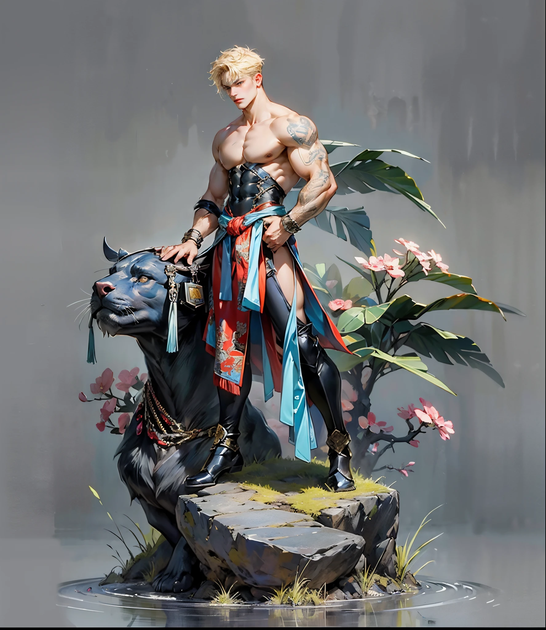 Sculpture design,人物,GK model,male people,(The whole body of the character),Expose muscles,(sexy for),(Exquisite base),The colors are bright,Lots of colors,Handsome cybernetics boy looking at camera lingerie detailed muscular reality masterpiece,musculous