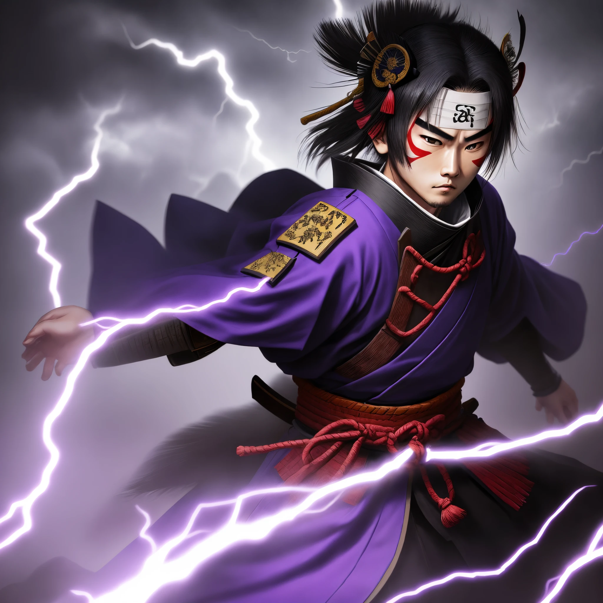 shogunate samurai mask purple background lightning SGN written
