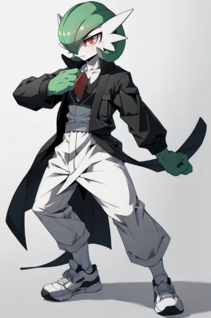 masterpiece, best quality, full body, Solo, male focus, (androgynous), furry, pectorals, pectoral cleavage, muscular, ((Gardevoir)), ((pokemon)), (crop jacket), (tai chi),