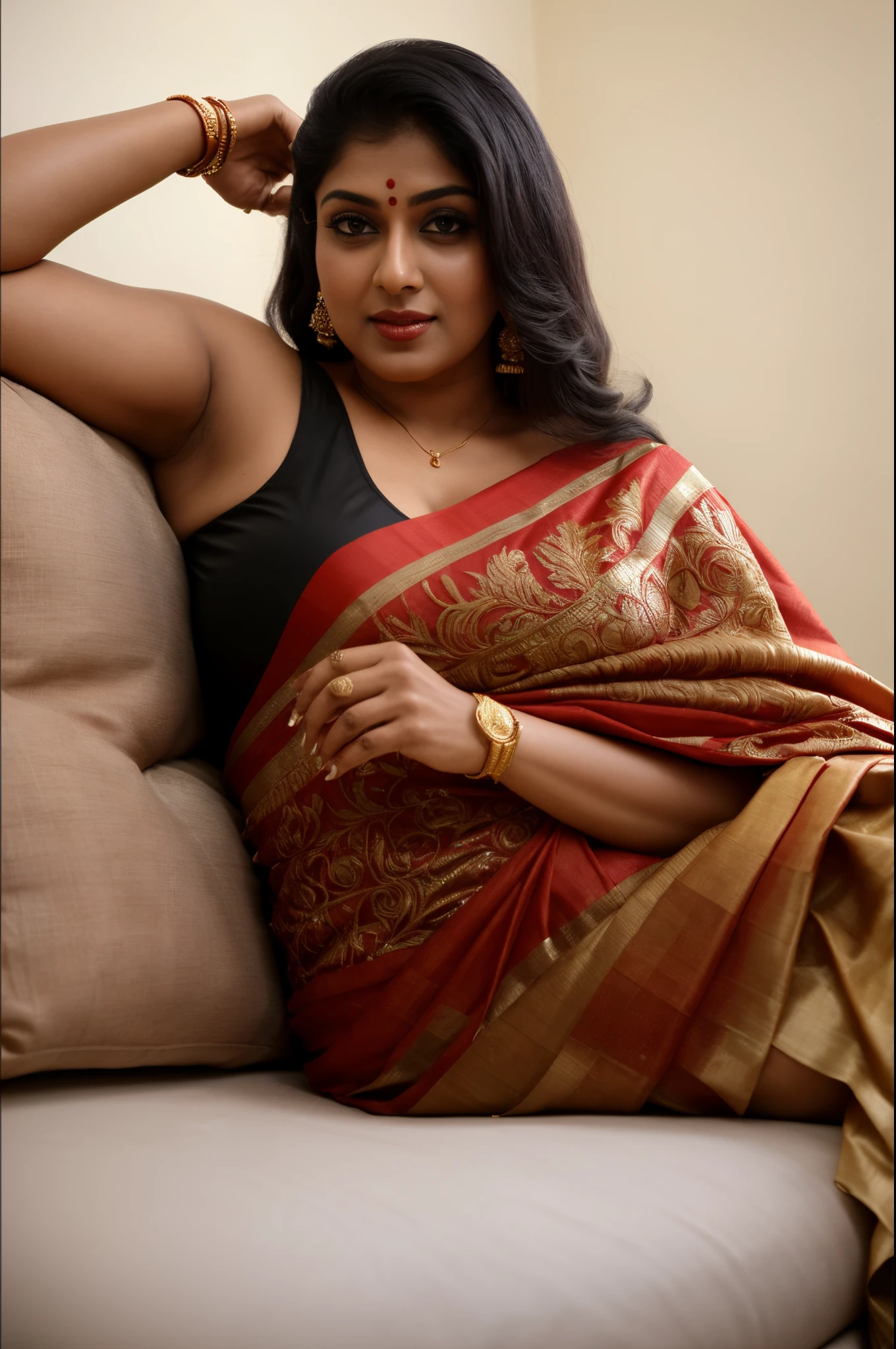 Looks like Nayanthara, Photographic recreation shoot Inspired from art by mohanan manimala, sensual pleasure, best quality, sleeveless blouse, off shoulder dress, queen of Lust, appealing physique, sultry woman, modern sleeveless blouse, her sensual & bold Avataar, extremely gorgeous and hot milf, modelshoot, profile photoshoot, mastershot, model photography, retouched, movie stills shoot, modelshoot Inspired by art of mohanan manimala, revealing clothes, her exposed charming figure, appealing physique, pale skin, Beautiful lady, extremely gorgeous woman, mallu traditional wear, party wear, summer party wear, designer saree, sexy woman, wedding party wear, hot sleeveless blouse, sexy designer dress, designer blouse, braless, hot party wear, spotless skin, designer sari, fashion saree, 45 years old, sexy sleeveless blouse, armpits exposing, modern Indian aunties, sexy Indian housewife, desi bhabhi hot, sexy giant woman like figure, seductive body, wearing palla, Indian traditional bandeau crop top bra, huge breast, milk tank, mallu woman, mallu actress, mallu aunty, mallu sari model, mallu actress, lusty, perfect thick body, fleshy figure, highly detailed, intricate, flawless, pheromones dropping figure, seductive expression, beautiful face, juicy figure, perfect face, perfect eyes, perfect fingers, round shaped face, curvy, mallu bhabhi, mallu wife, mallu woman, mallu Beauty, Kerala Beauty, Kerala aunty , Kerala wife, skin texture, hot, small hairs on armpits visible, unshaved underarm, armpit crease, captivating, lusty, charming, attractive figure, mature woman, Kerala model, Kerala actress, nails can be hidden, queen of Lust, High clarity eyes, gigantic figure , extremely seductive, extremely seductive dress, flawless picture,