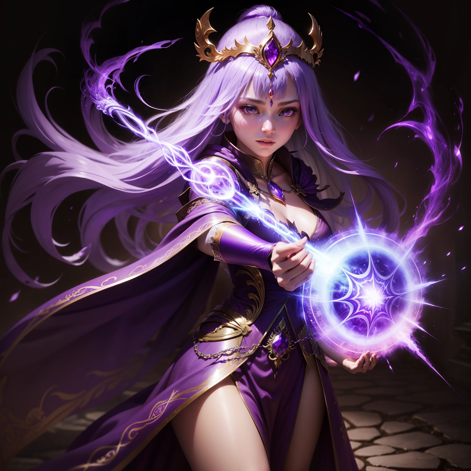 sorcerer、infp young woman、holding magic wand、The background is a magic school、of Wizard Costumes、Sophisticated illustrations、Big eyes、Transparent eyes、Beautiful makeup、long eyeslashes、A smile、Smile、、Solo Photography、beatiful detailed eyes、vertical stripes imagem 4k 超A high resolution、Overall photo