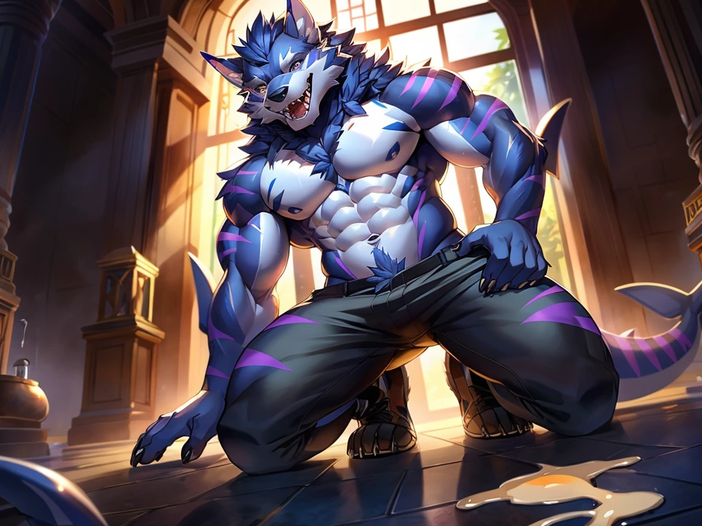 A big strong muscular huge male blue dragon with a huge massive penis working in a strip club he is gonna be serving you tonight he has his big chest out,he is shirtless