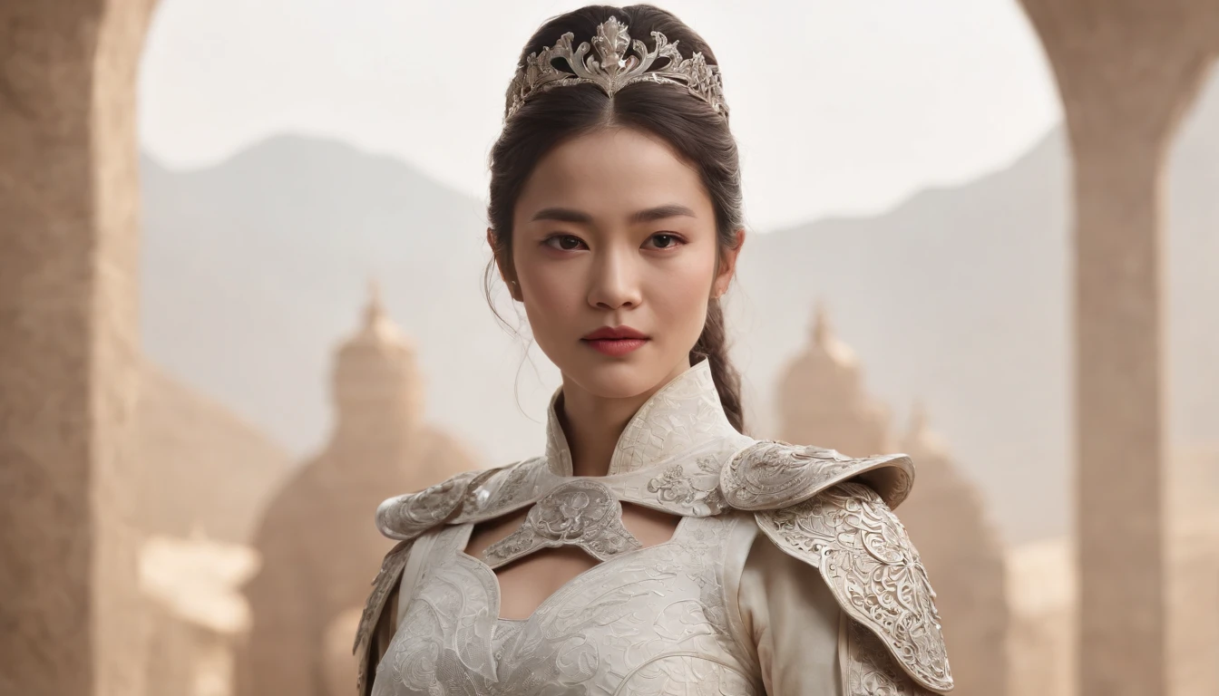 (((top-quality: 1.4))),(Unbeatable masterpiece),超高分辨率,(真实感:1.4),intricately details, Dressed in period costume,Amazing,Middle-aged Asian male,Looking to the left,Surreal photography, (cabelos preto e longos), Have a well-proportioned figure, (Beautiful and detailed armor), hugs, Exquisite (white platinum) filigrees, Complex filigree, glowing, The content is very detailed, intricately details, facial-symmetry, tmasterpiece, Award-winning, Focus sharp, concept-art, , Octagon rendering,(Half-length picture :1.5