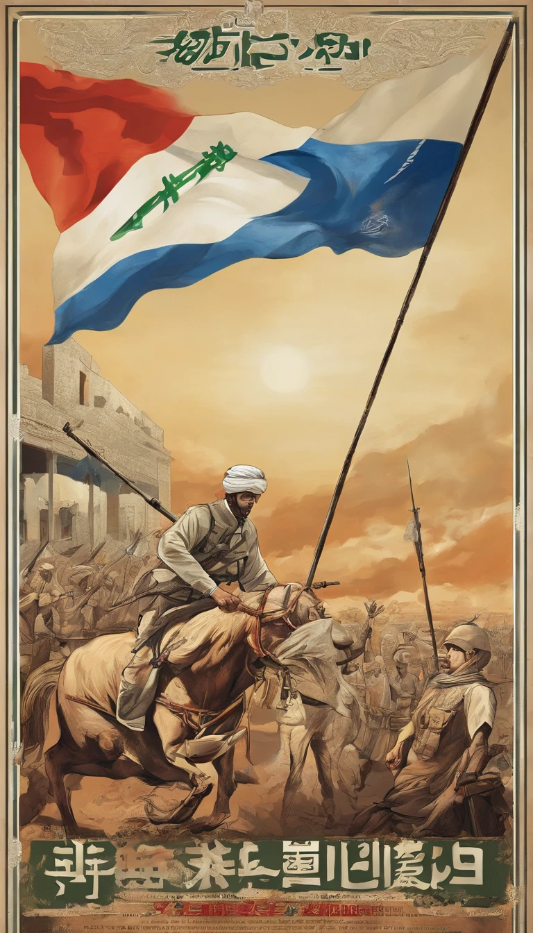 conflicting composition、war between israel and palestine、Gaza Strip、Hamas、Make conflict easy to understand、caricature、America supports Israel、Iran supports Palestine、China controls everything、United States Flag、Iranian flag、Flag of China