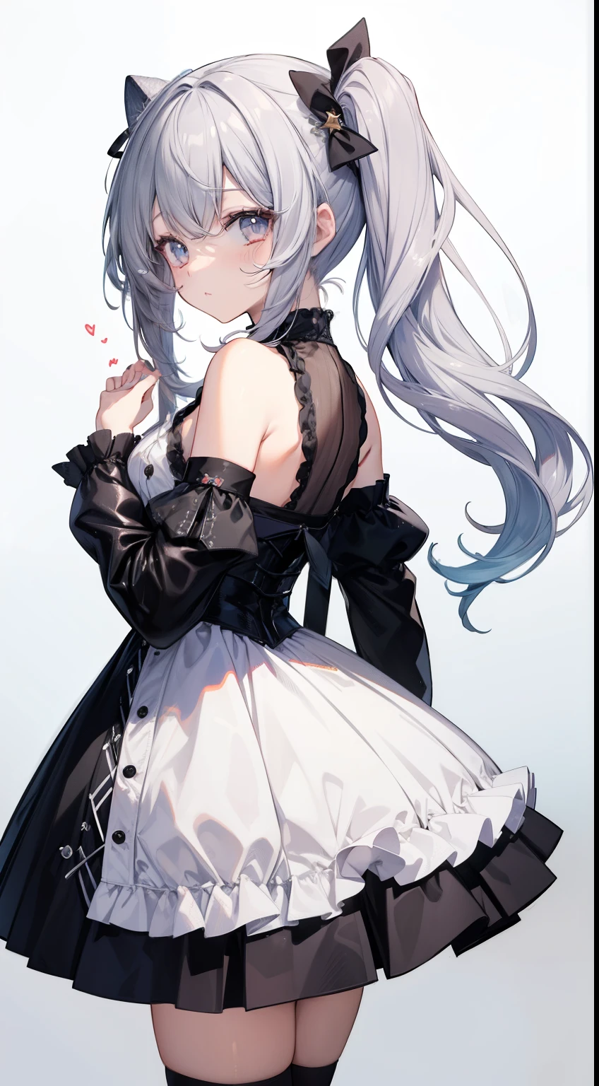 Anime Style,highest quality, masterpiece,Black and white hair,  iris,Simple Background,One Girl, fluid movement,Classical retro color