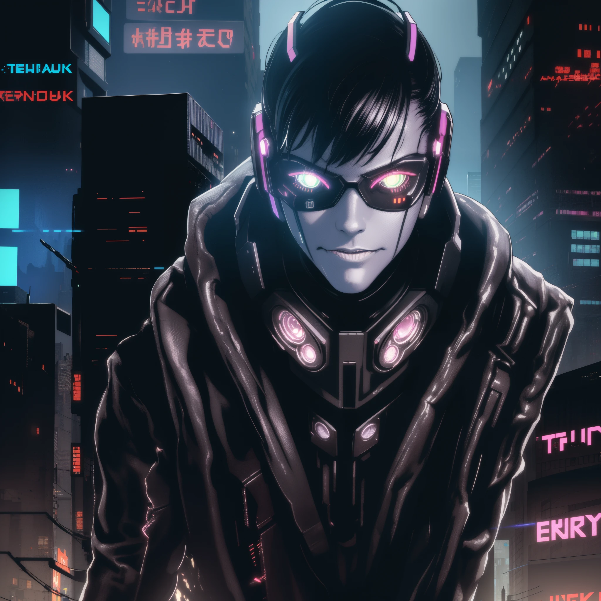 1 man, upper body, single focus, tech expert, hacker and technologist, (cyberpunk city backdrop: 1.4), (cyborg technologist: 1.3), cybernetic features, expert aura, [depth of field, ambient lighting, cyborg technologist foreground, futuristic cityscape], Ishikawa the Hacker, technological genius, cybernetics master, (information network), (advanced hacking: 1.2), intricate details, enhanced lighting.