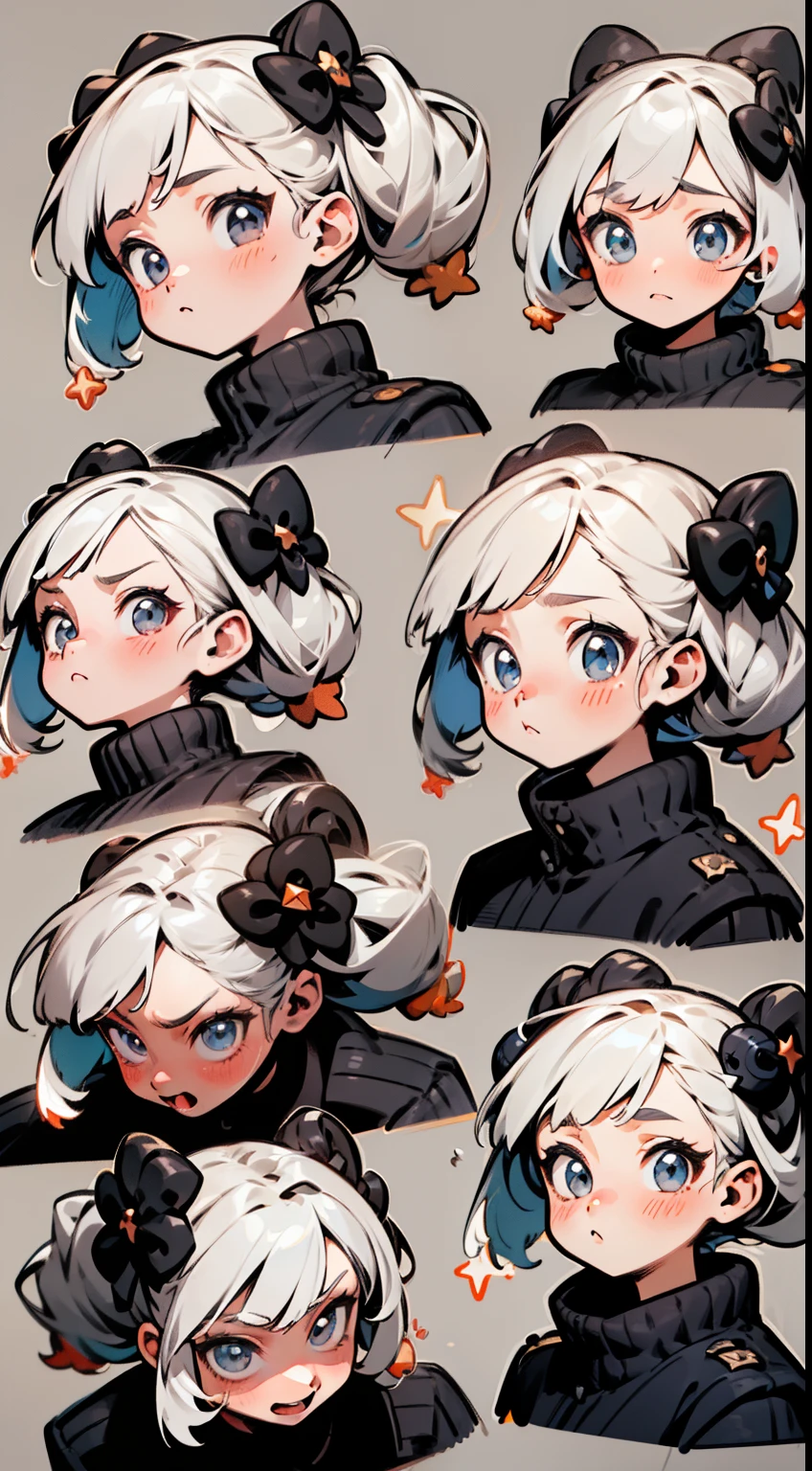 ((master piece)),(((best quality))),(Character design sheet, Same character, front, side, back), illustration, 1 girl, Multiple hair color, side bangs, scenery changing environment, Fax hairstyle, Zitai Pose, "Woman, modern harajuku fashion, Style, stylish, Kpop, Jpop, Visual Kei, star, kawaii, cute, Adorable, Stars, GLOWS,Charturnbetalora, (single background, gray background: 1.3), --5 different poses
