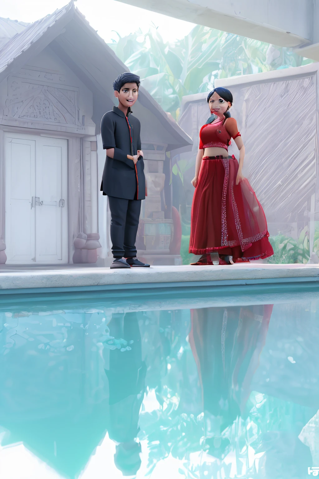 Girl weare red lehenga boy weare black kurtha smilling 3D