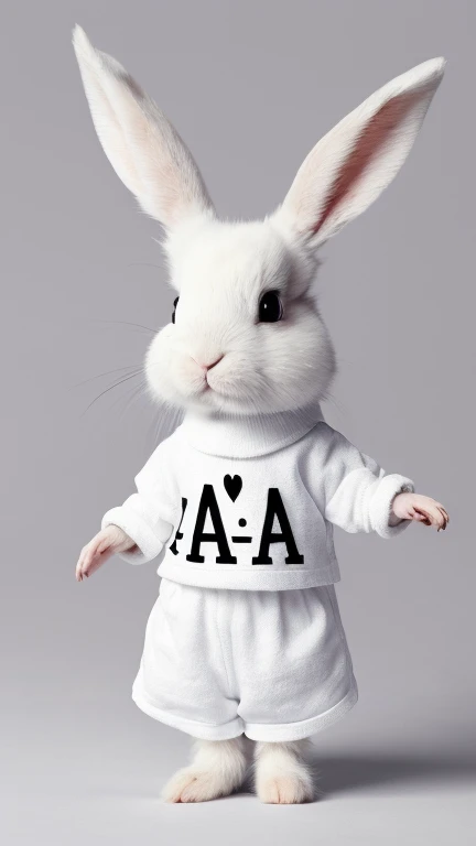 (masterpiece, Award-winning, bestquality+black and white cartoon pictures, Small female rabbit with cute fur, Wear white clothes.., transparent image background+letter a on shirt)