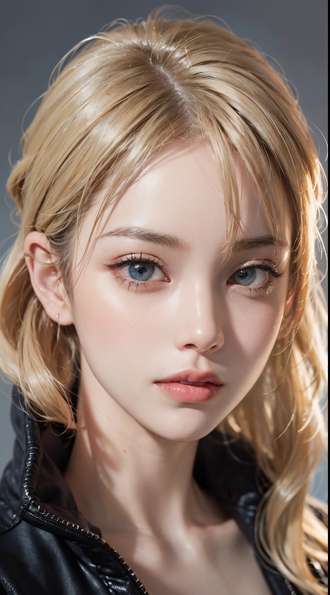 a 20 yo woman、a blond、(hi-top fade:1.3)、dark themed、Muted Tones、Subdued Color、highly contrast、(natural skin textures、Hyper-Realism、Soft light、sharp),Beautiful face,Detailed eyes,Detailed hair,Detailed skin,realskin,