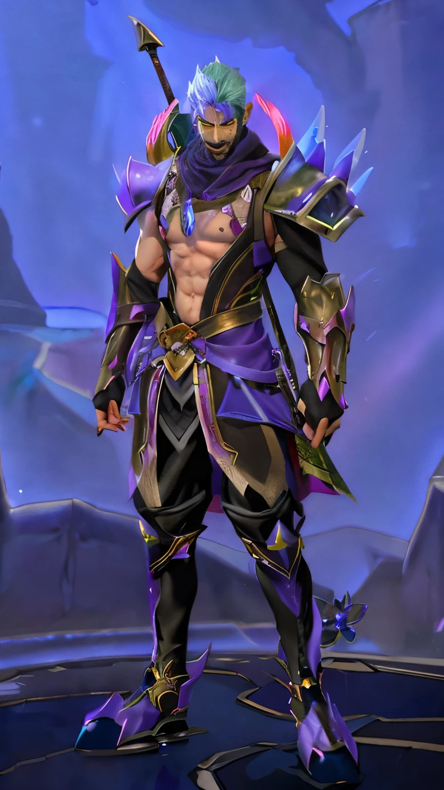 a close up of a person in a purple outfit with a sword, inspired by Huang Shen, obsidians skin, skinny male mage, male djinn man demon hybrid, inspired by Shen Zhou, young shadow mage male, djinn man male demon, sigma male, sleek purple armor, safi'jiiva armor, skinny male fantasy alchemist, corrupted armor