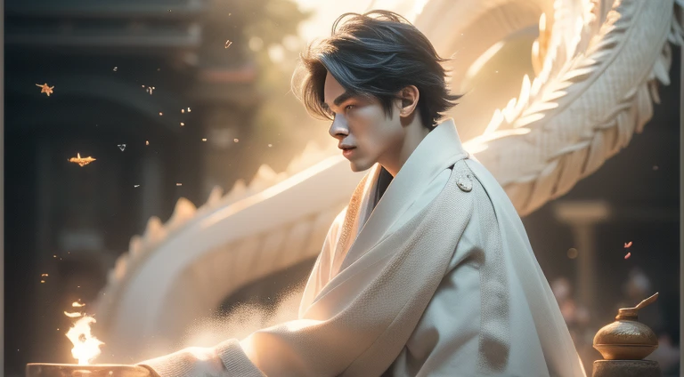 A 20-year-old boy has a delicate and soft style，电影灯光，high-definition picture quality，the soft light，Rich details​，Refer to Gu Kaizhi，32K，High Picture Quality，A high resolution，（Very detailed CG unified 8k wallpaper）