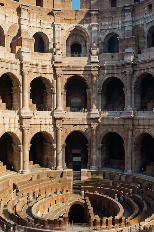 When drawing the concentric circular layout of the Colosseum,Please pay attention to axial symmetry and the symmetrical beauty of architectural elements.。Emphasis on the symmetrical structure of the Colosseum along its central axis,Secure the audience seats on the left and right sides、Architectural elements such as entrances form perfect mirror images in the picture。Highlight architectural elements,like a pillar、archs,by their exact repetition in left-right symmetrical positions,Emphasis on overall coordination and visual appeal。