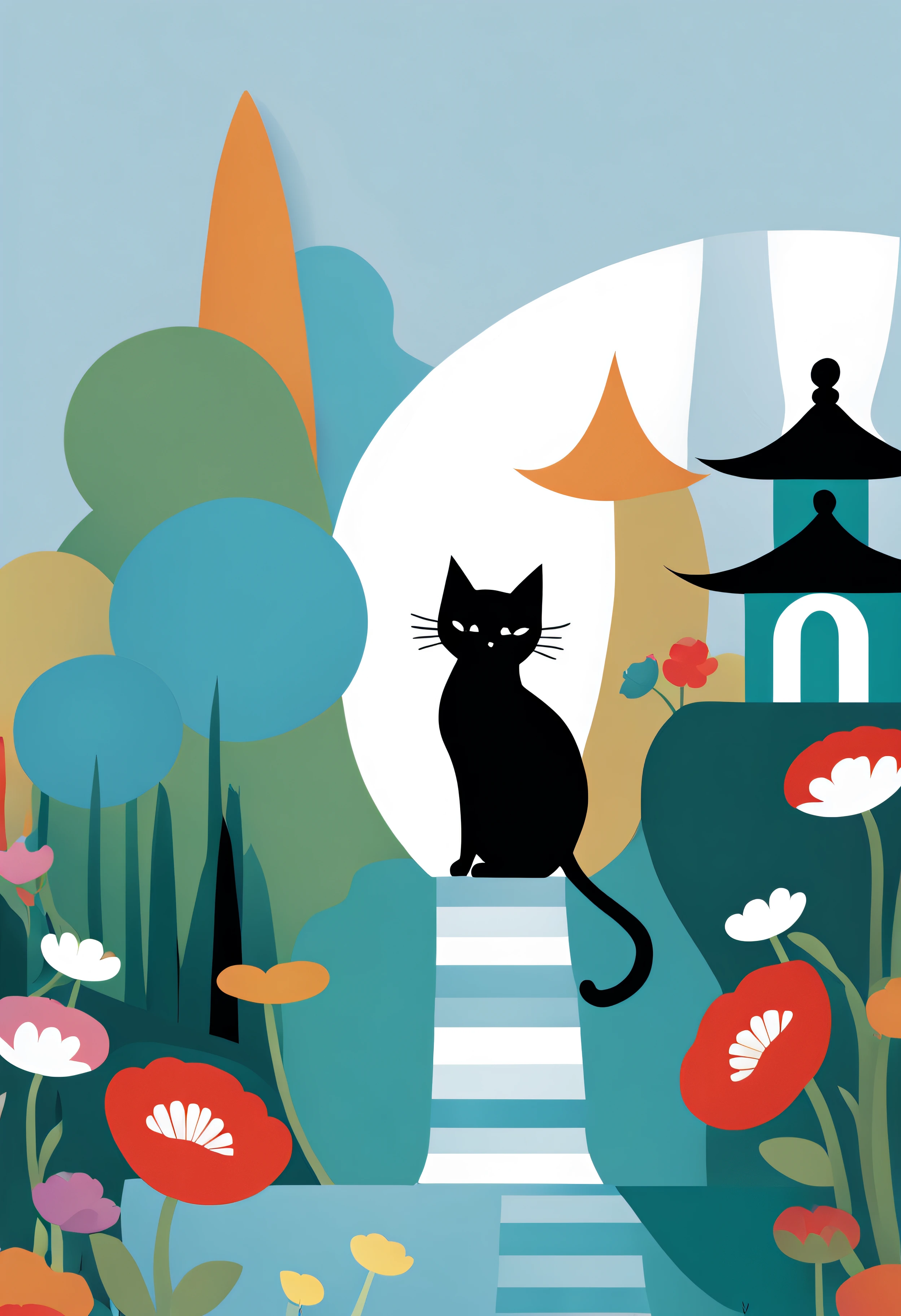 (ch:1.05)、channel、(2D illustration by Mary Blair:1.05)、a cute little cat、独奏、Symbolism、Dramatic、Travel Posters、(professional graphic design layout:1.1) 、、