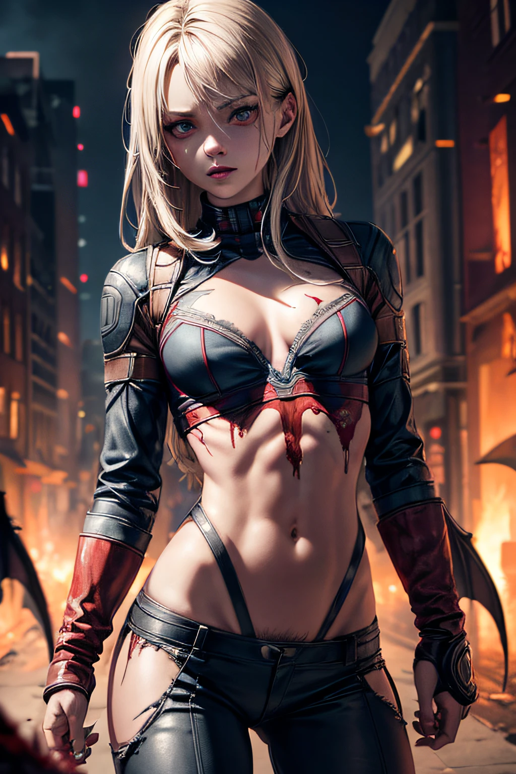 girl, demonic captain america sexi costume, zombie, torn clothes, bloody, psychotic, dark, combat stance, highly detailed, vibrant appearance, creative behavior, imaginative, sensual, spontaneous, small breasts, sexi, highest quality, skin texture, intricate details, (cinematic lighting), RAW photo, 8k, masterpiece,best quality,ultra-detailed,very detailed illustrations,extremely detailed,intricate details,highres,super complex details,extremely detailed 8k cg wallpaper,