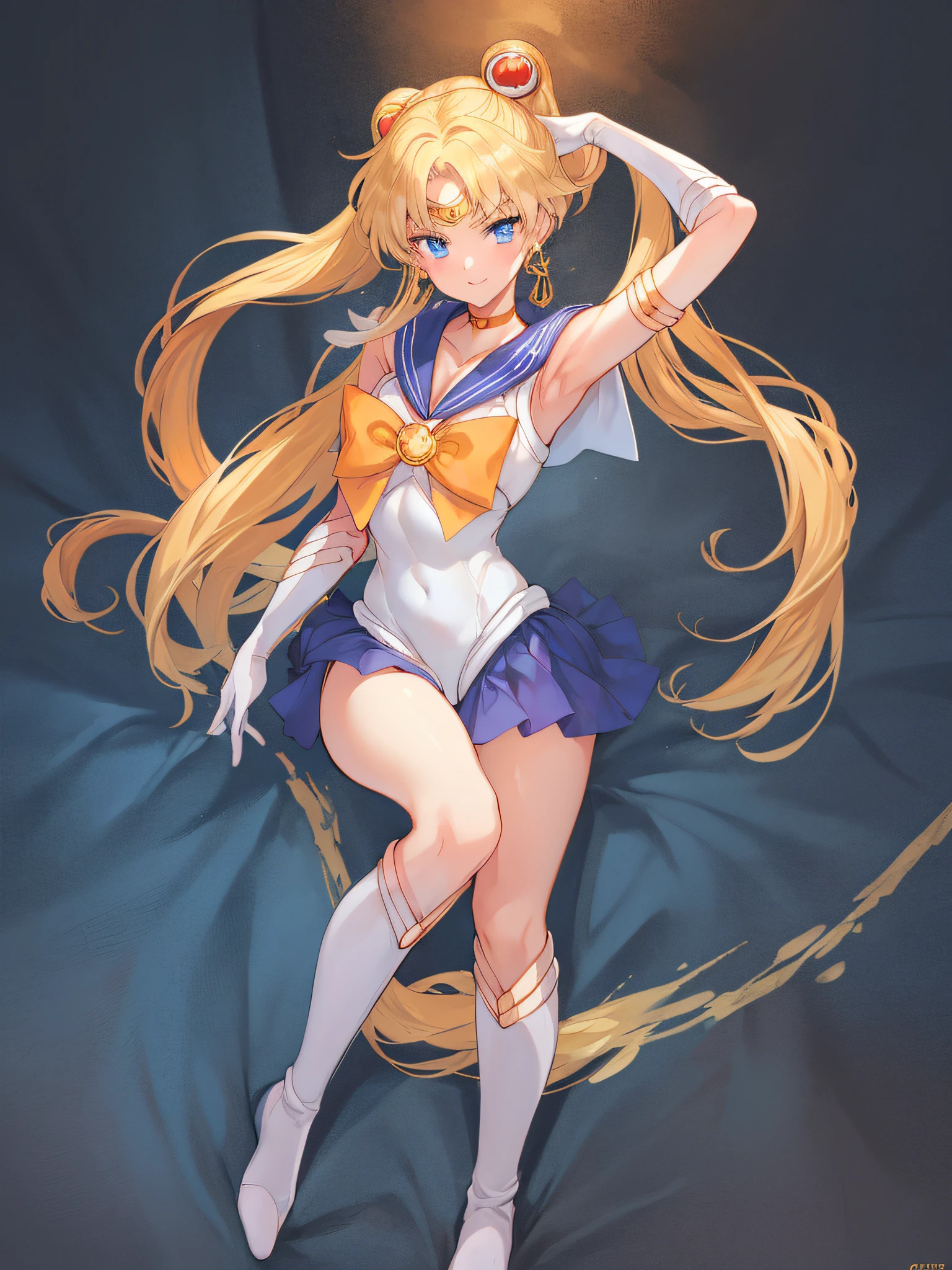 1girl in, lightsmile, Shiny skin, Best Quality, masutepiece, (Game CG:1.4), NSFW, Detailed beautiful face and eyes,Pubic hair, Sailor Marvenus I could feel the battle, Serious, Cowboy Shot