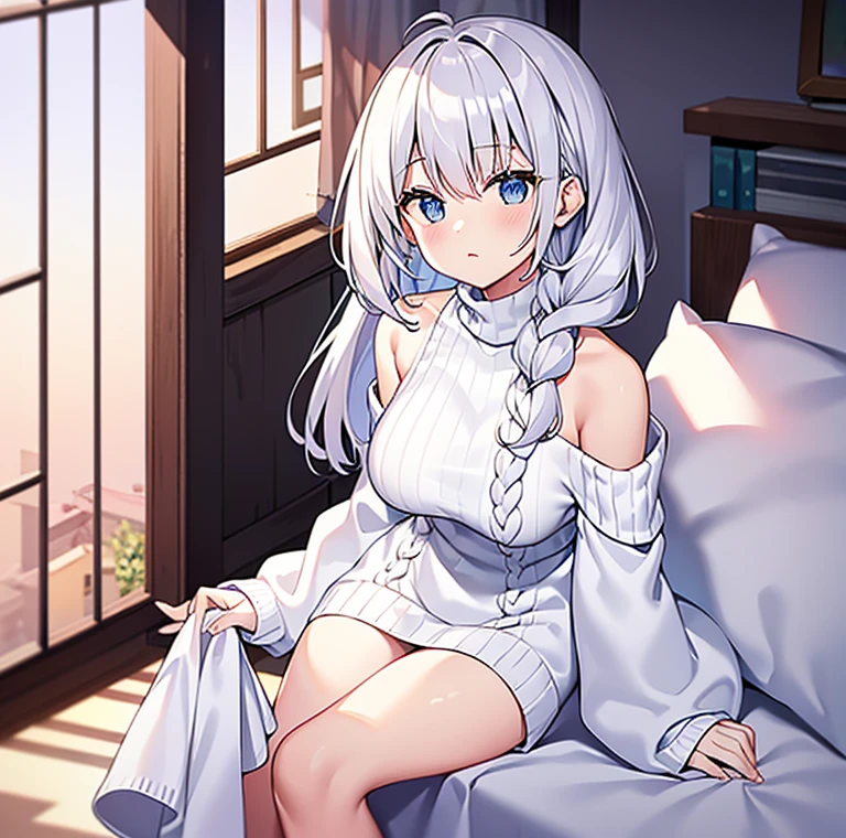 (NSFW:0.9),(little girl:1.4), solo, full body, sitting, dynamic angle, white hair, flat chest, frilled, 3yo, brown hair, long hair, night, starry sky, dark, sleepy, want to sleep, animal ears hood, holding teddy bear, covered breasts,shy, blush,A young girl in pajamas holding a large stuffed animal, with a shy expression on her face, in a bedroom setting, The composition should exude a blend of sensuality and innocence, The background should be visually captivating,
