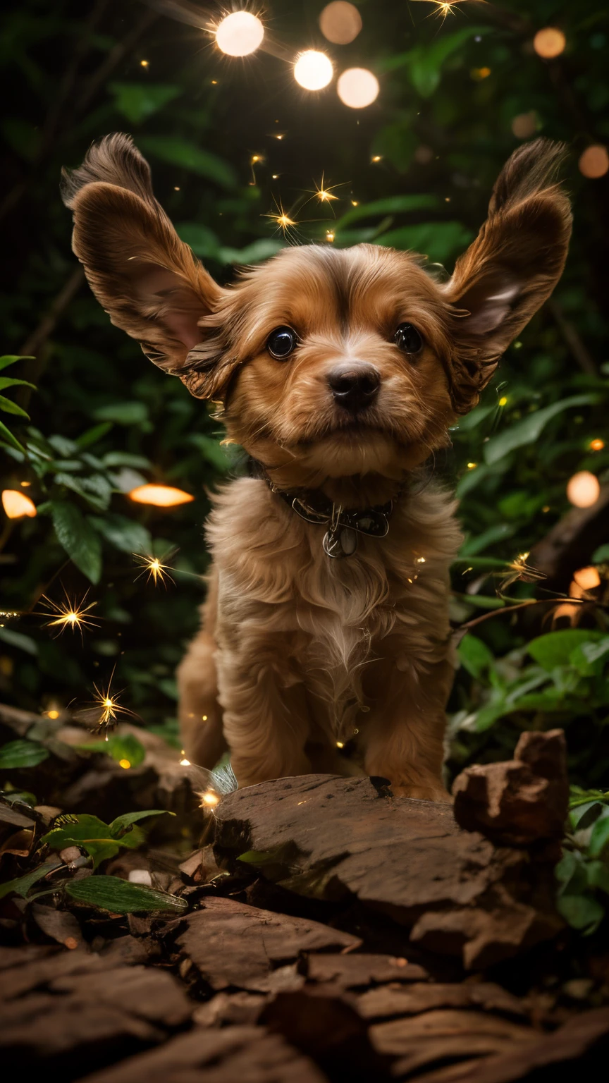 真实感, Realism, spaniel puppy, tmasterpiece, Brad Jongsan walks in the jungle (Night of the Fireflies), (higly detailed: 1 1), rough face, natural skin, hiquality, NSFW, pretty eyes, (Detailed face and eyes), (s face: 1 2), tumult, Complementary, real-photo, ..PSD, Lightweight Film Photography, sharp-focus, contrast lighting, Detail Skin, high resolution 8k, Crazy detailing, Realistic, professional photo of a, 8K UHD, dslr, soft light,  hiquality, film grains, Fujifilm XT3