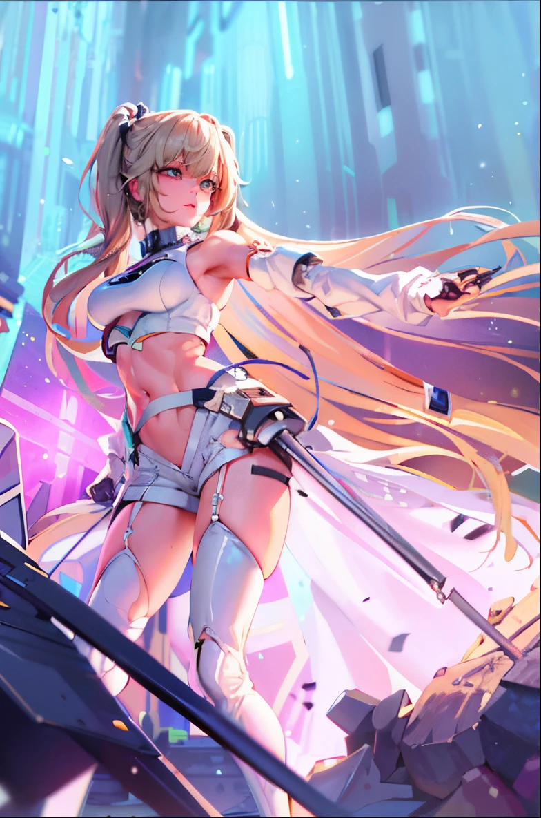 top-quality、Top image quality、​masterpiece、 girl((black mechanic body、Shining red body line、Black Bikini Armor、18year old、 Ager、Best Bust、big bast,Beautiful light blue eyes, Long Blonde Hair、A slender,Large valleys、Reflecting the whole body、black mechanic helmet、Black visor、mechanical red sword、Black wings、rear cable、mid air、flying though the air)),hiquality、Beautiful Art、Background with((research complex、Mechanical Laboratory、bio research、Burning Earth))​masterpiece、depth of fields,