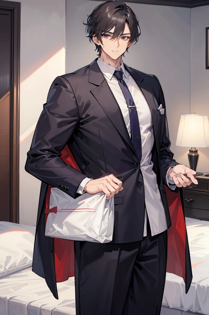(of a man)，schoolboy，mature，Handsome face，big chest and thin waist，long leges，Soft bed，