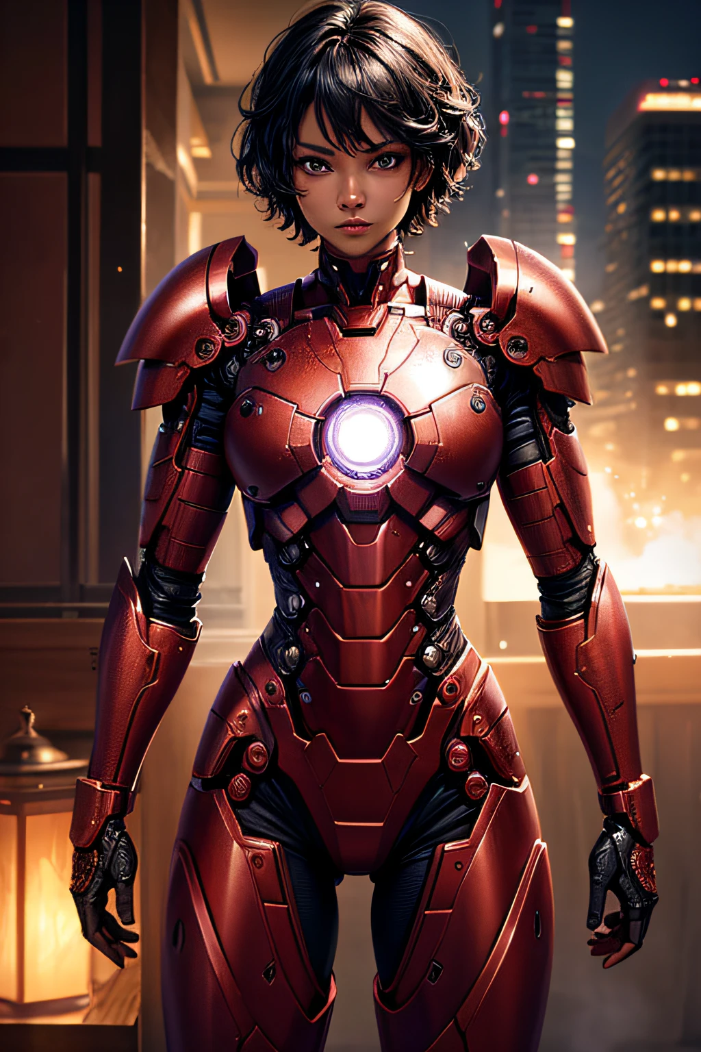 african girl, black skin, short curly black hair, comic accurate iron man armor, pink collored armor, sexi, combat stance, highly detailed, vibrant appearance, creative behavior, imaginative, sensual, spontaneous, small breasts, sexi, highest quality, skin texture, intricate details, (cinematic lighting), RAW photo, 8k, masterpiece,best quality,ultra-detailed,very detailed illustrations,extremely detailed,intricate details,highres,super complex details,extremely detailed 8k cg wallpaper,
