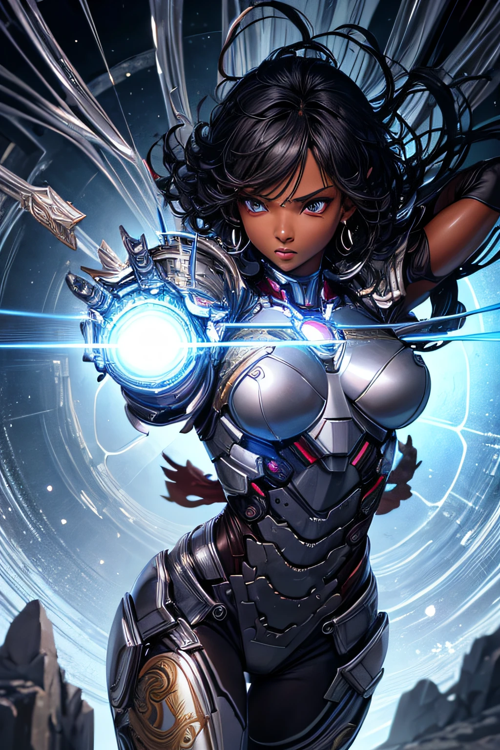 african girl, black skin, short curly black hair, comic accurate iron man armor, silver collored armor, sexi, revealing, combat stance, highly detailed, vibrant appearance, creative behavior, imaginative, sensual, spontaneous, small breasts, sexi, highest quality, skin texture, intricate details, (cinematic lighting), RAW photo, 8k, masterpiece,best quality,ultra-detailed,very detailed illustrations,extremely detailed,intricate details,highres,super complex details,extremely detailed 8k cg wallpaper,