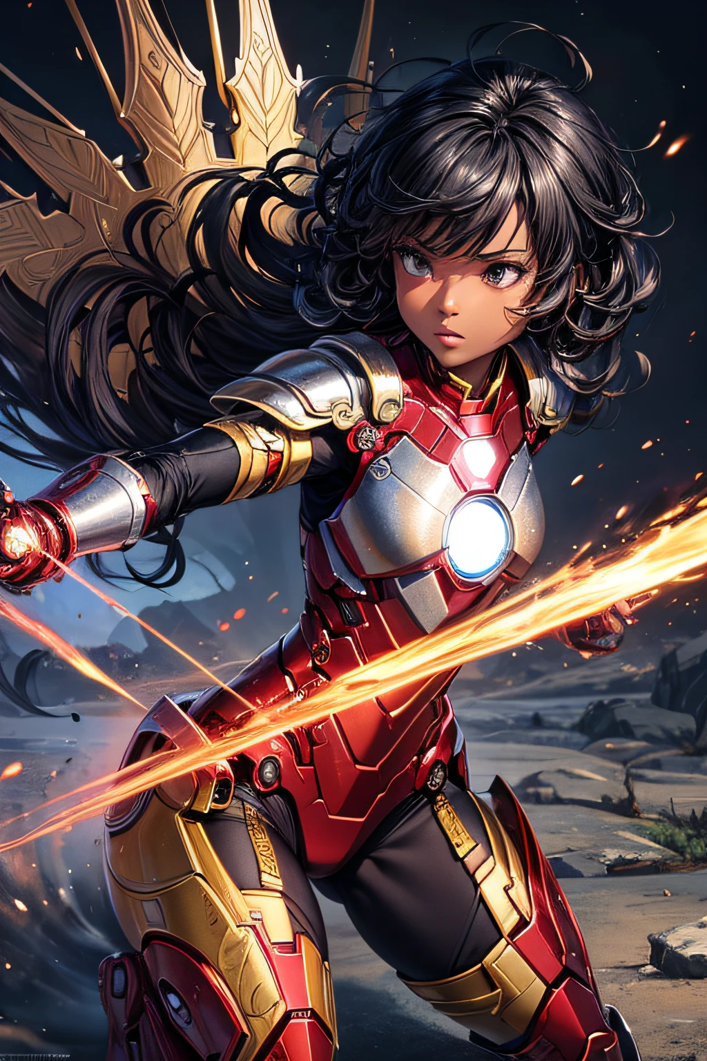 african girl, black skin, short curly black hair, comic accurate iron man armor, silver collored armor, sexi, revealing, combat stance, highly detailed, vibrant appearance, creative behavior, imaginative, sensual, spontaneous, small breasts, sexi, highest quality, skin texture, intricate details, (cinematic lighting), RAW photo, 8k, masterpiece,best quality,ultra-detailed,very detailed illustrations,extremely detailed,intricate details,highres,super complex details,extremely detailed 8k cg wallpaper,