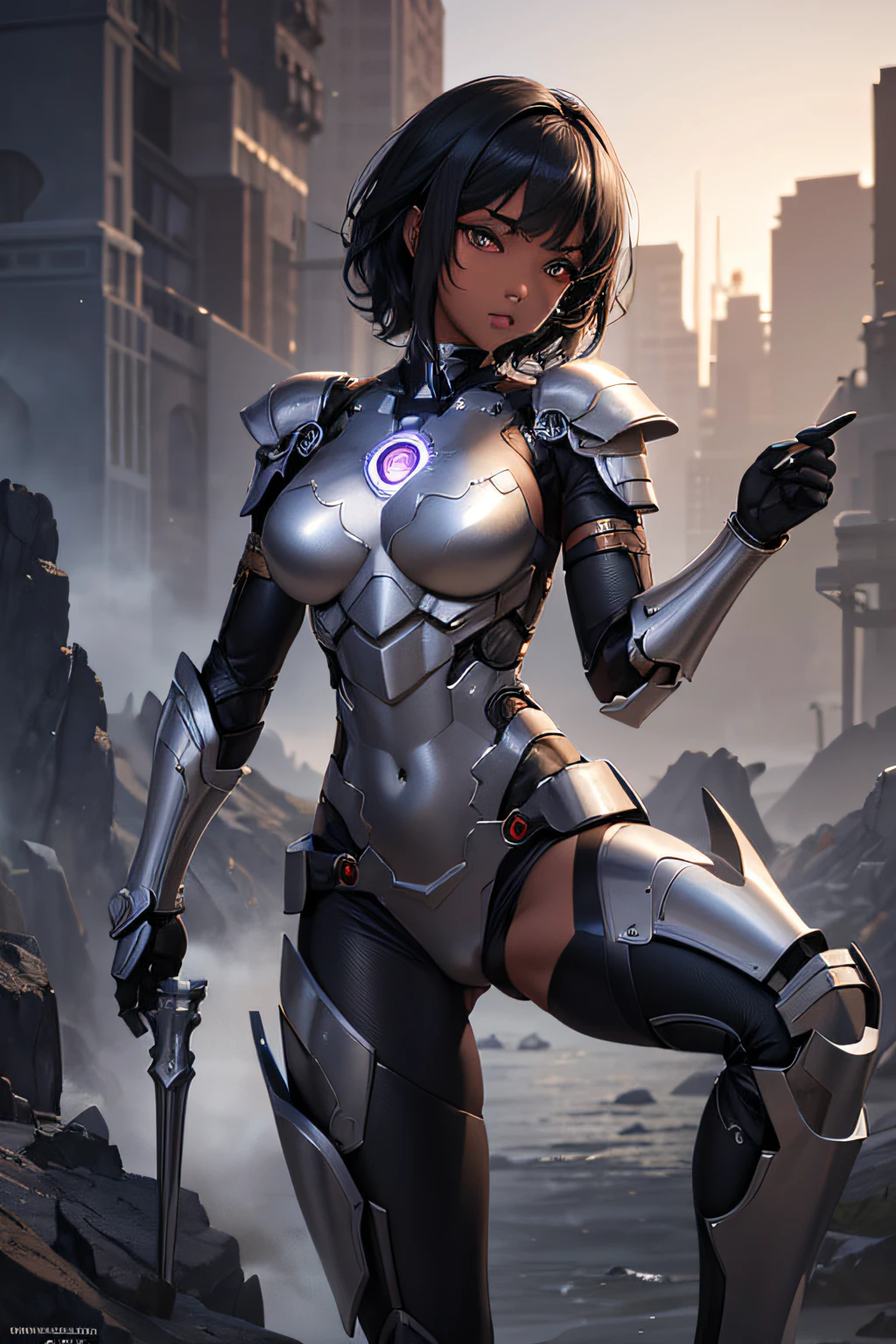 african girl, black skin, short curly black hair, comic accurate silver iron man armor, silver collored armor, sexi, revealing, combat stance, highly detailed, vibrant appearance, creative behavior, imaginative, sensual, spontaneous, small breasts, sexi, highest quality, skin texture, intricate details, (cinematic lighting), RAW photo, 8k, masterpiece,best quality,ultra-detailed,very detailed illustrations,extremely detailed,intricate details,highres,super complex details,extremely detailed 8k cg wallpaper,