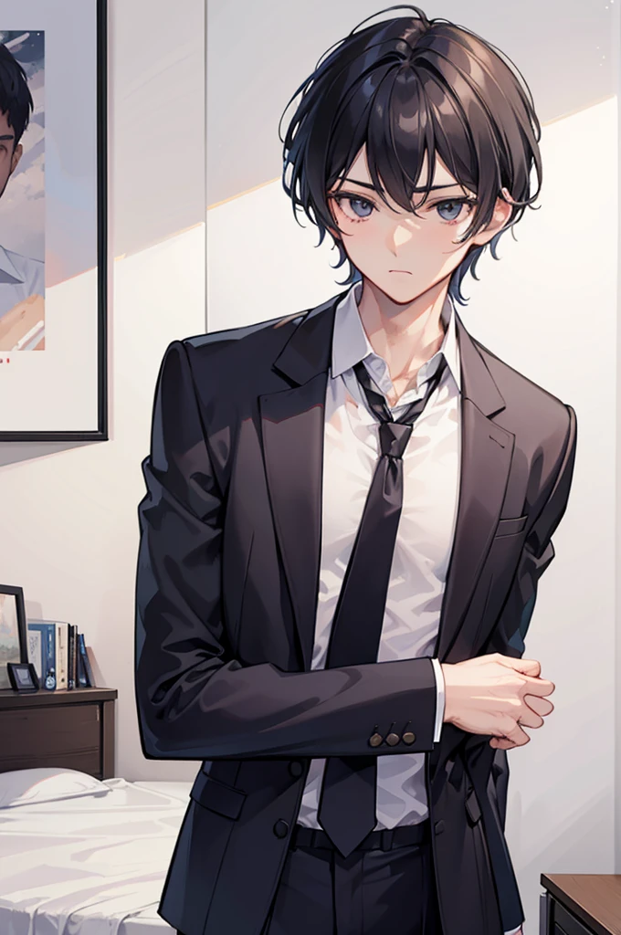 (of a man),boy,mature,Handsome face,long leges,The upper body only has a tie,trouser,Soft bed,