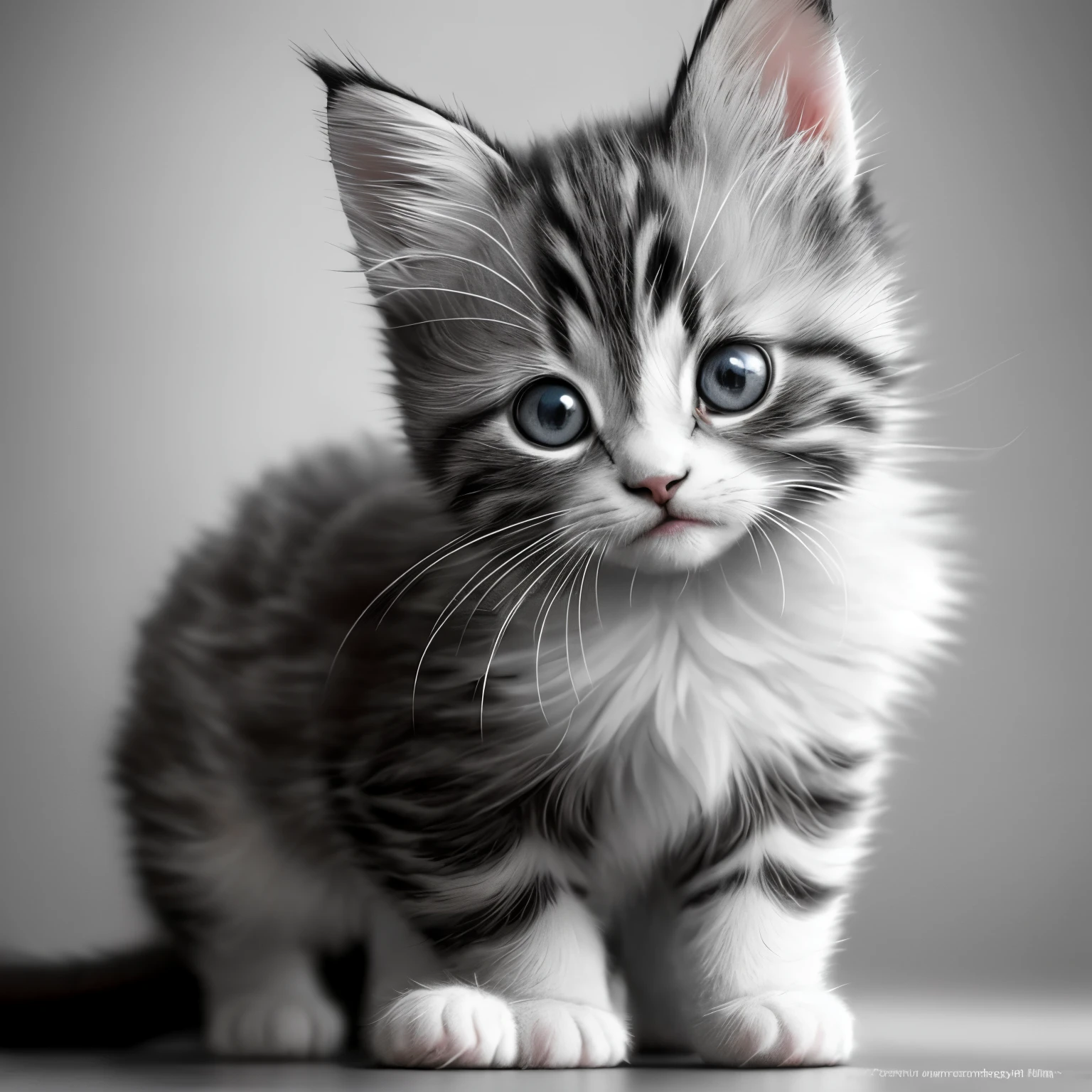 "Generates adorable images of kittens with upward gaze. The kitten should be soft, Fluffy fur and bright, Expressive eyes. The background should be colorful and vivid, Create a cheerful and playful atmosphere."
Negative Prompt:
"Generate images of kittens with a downward gaze. The kitten should be sluggish, Tattered fur and tired eyes. The background should be dark and dark, create a gloomy and depressing atmosphere."