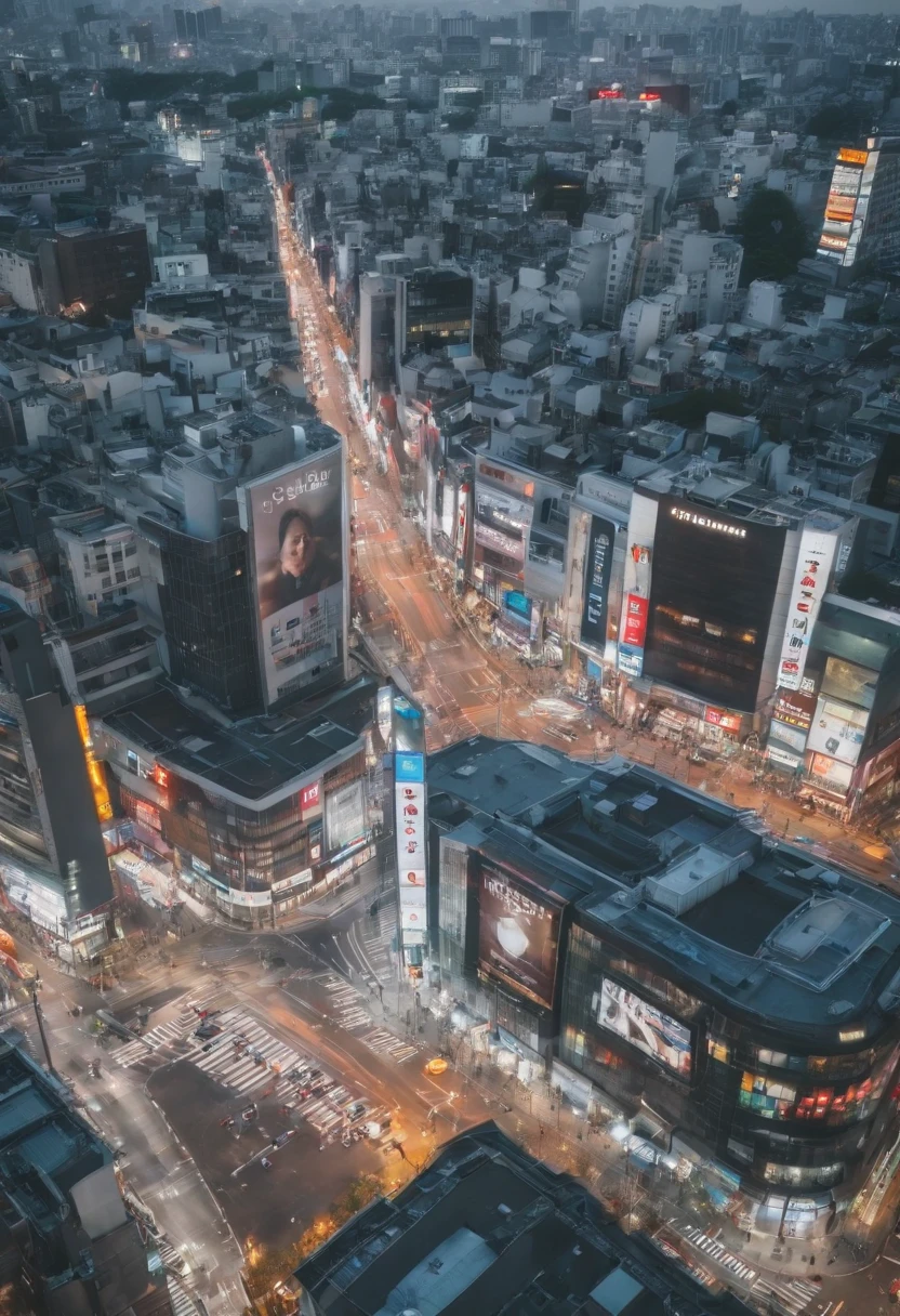Shibuya in the near future、view from above、Center of Shibuya photographed by drone
