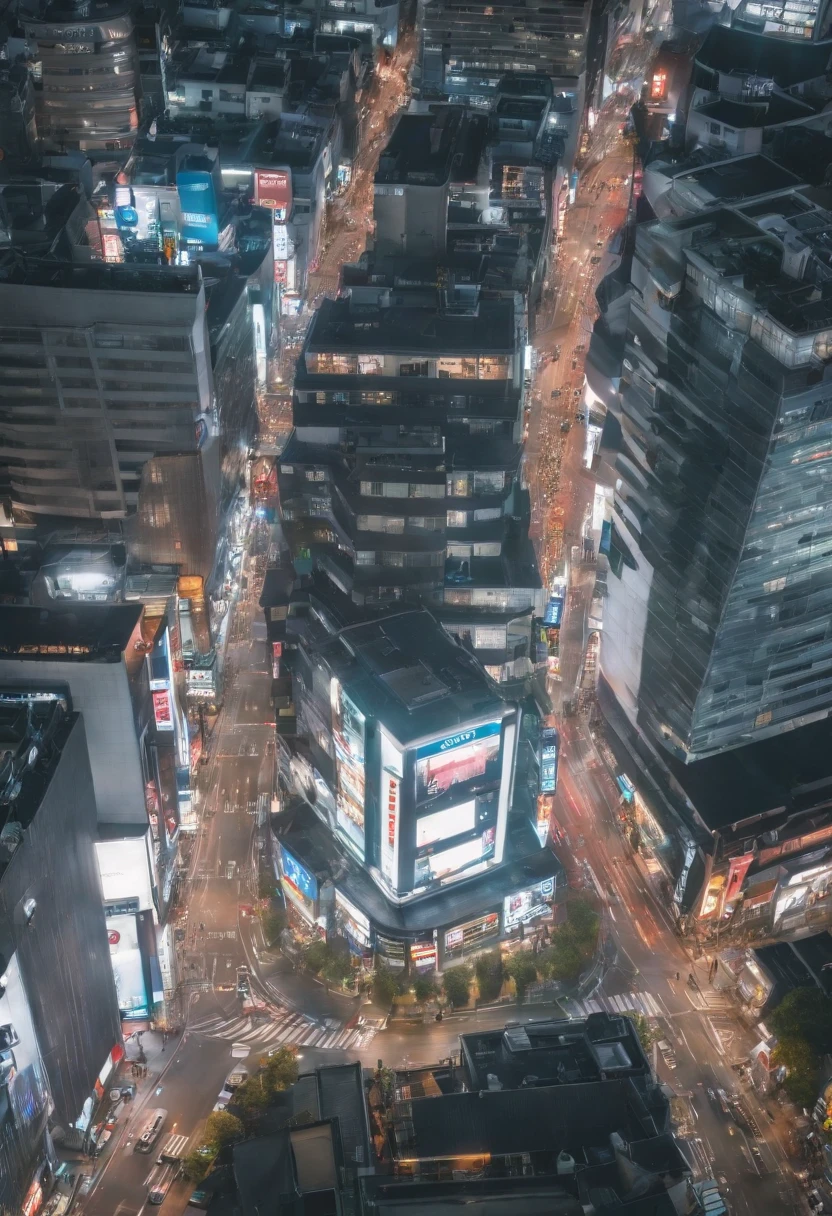 Shibuya in the near future、view from above、Center of Shibuya photographed by drone