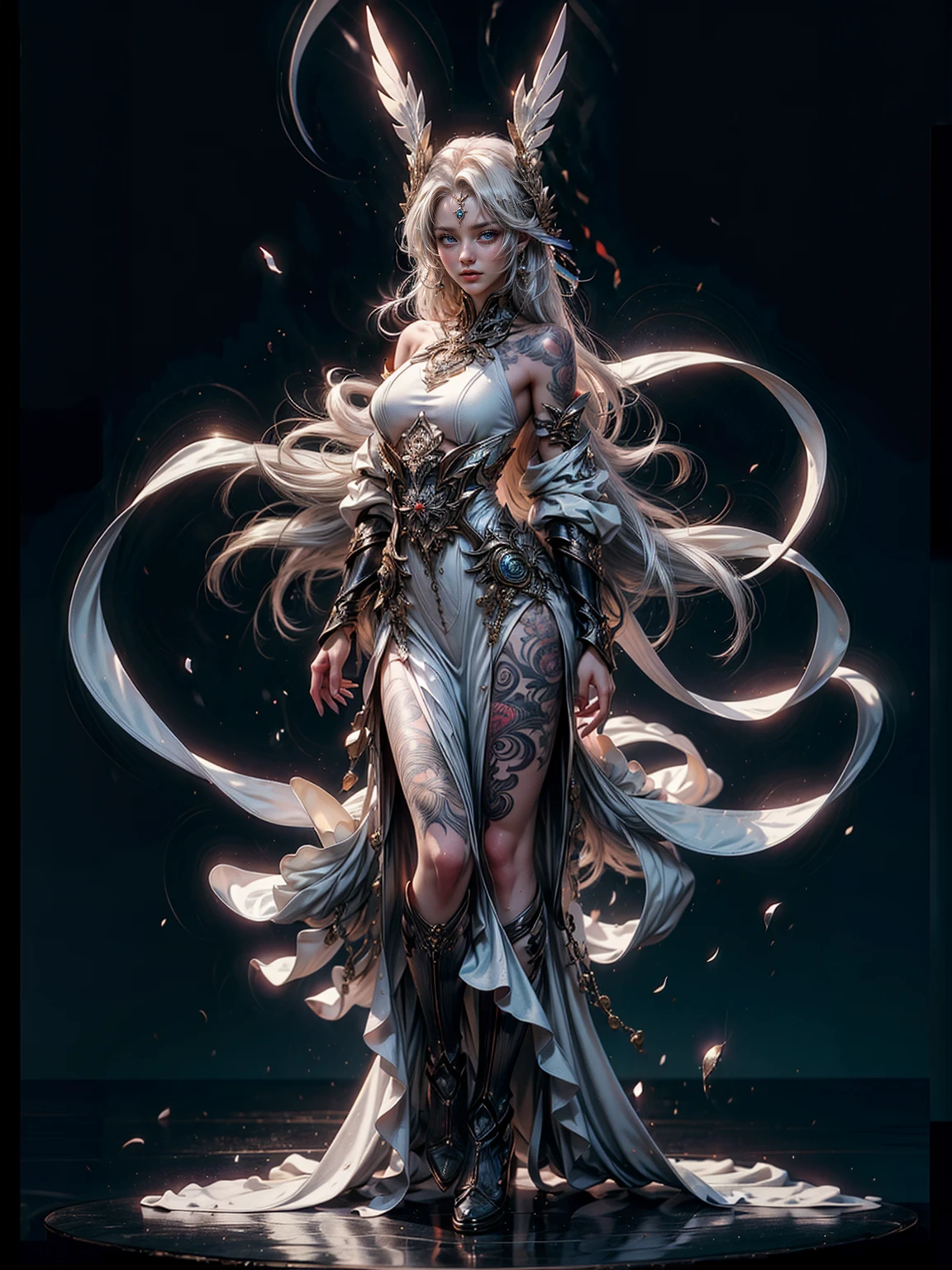 (masterpiece, highest quality, official art, beautiful and aesthetic:1.4), ((fractal art:1.5)), a devastated world:1.6, (perfect dynamic composition:1.4, Detailed tattoos on the whole body:1.4, Wearing detailed body jewelry:1.4), Highly detailed skin and facial textures:1.3, (big tattered wings:1.5, cute and sexy fallen angel:1.2), prisoner of war, slave, tiara, Fair skin, sit with legs apart, (Correctly wear heavily torn clothes off-shoulder:1.4), Huge breasts that are about to explode, Do not show areola, big chest gap, (The expression on your face when you feel intense caress, Facial expression when feeling pleasure), Eyes that feel beautiful eros, sexy face, (Too erotic and cute:0.9, Bewitching:0.9), (torture:1.6, Lots of chains:1.3, countless chains tangled in clothes:1.3, chain the right arm:1.3, chain the left arm:1.3, Bind the right leg with shackles and chains:1.3, Bind the left leg with shackles and chains:1.3), super long blonde curly hair